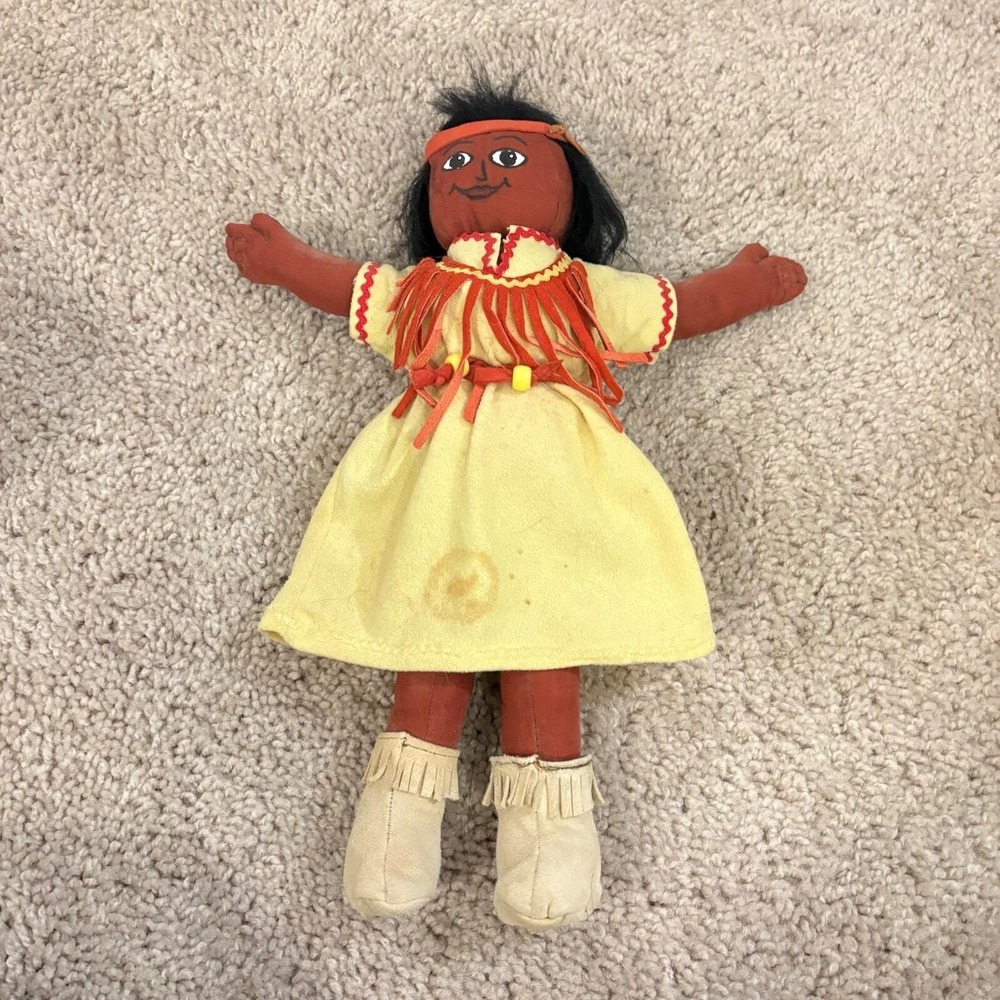 Handmade Native-Inspired Cloth Doll With‎ Yellow Dress Fringe Details